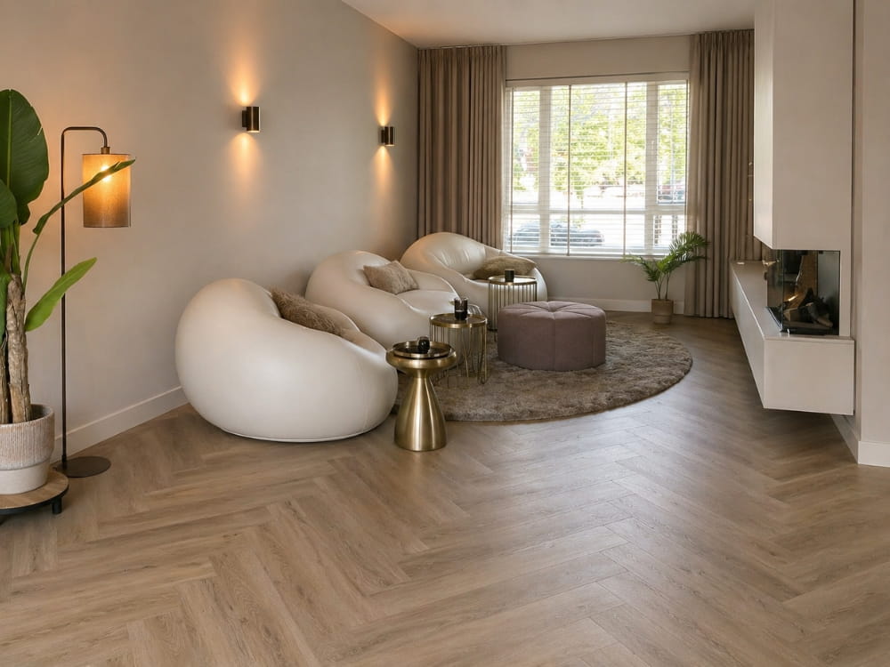 Weense punt pvc inclusief vloerverwarming in woonkamer laten leggen