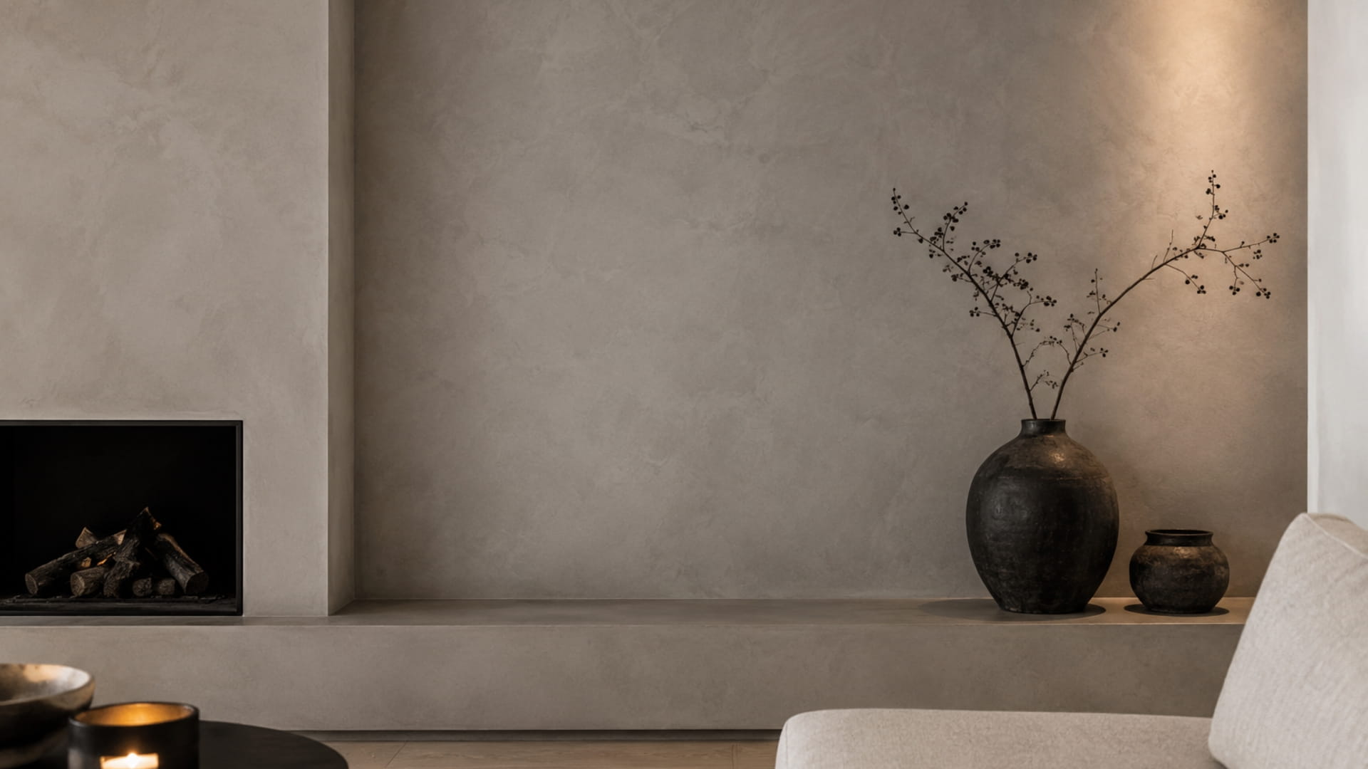 Premium wandafwerking met beton ciré muur in woonkamer